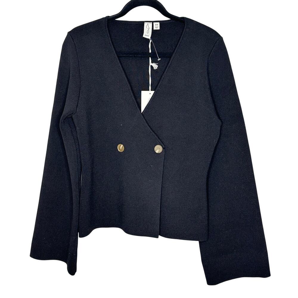 Joie NWT Black Double Breasted Knit Blazer Brown Button Jacket Women's M Luxury